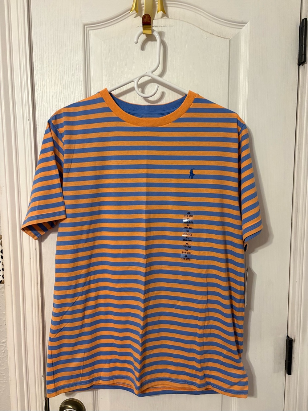 Polo by Ralph Lauren Orange and Blue Striped Crewneck Tee